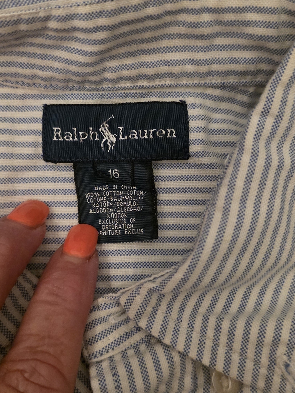 Ralph Lauren Navy & White Thin-Stripe Cotton Shirt